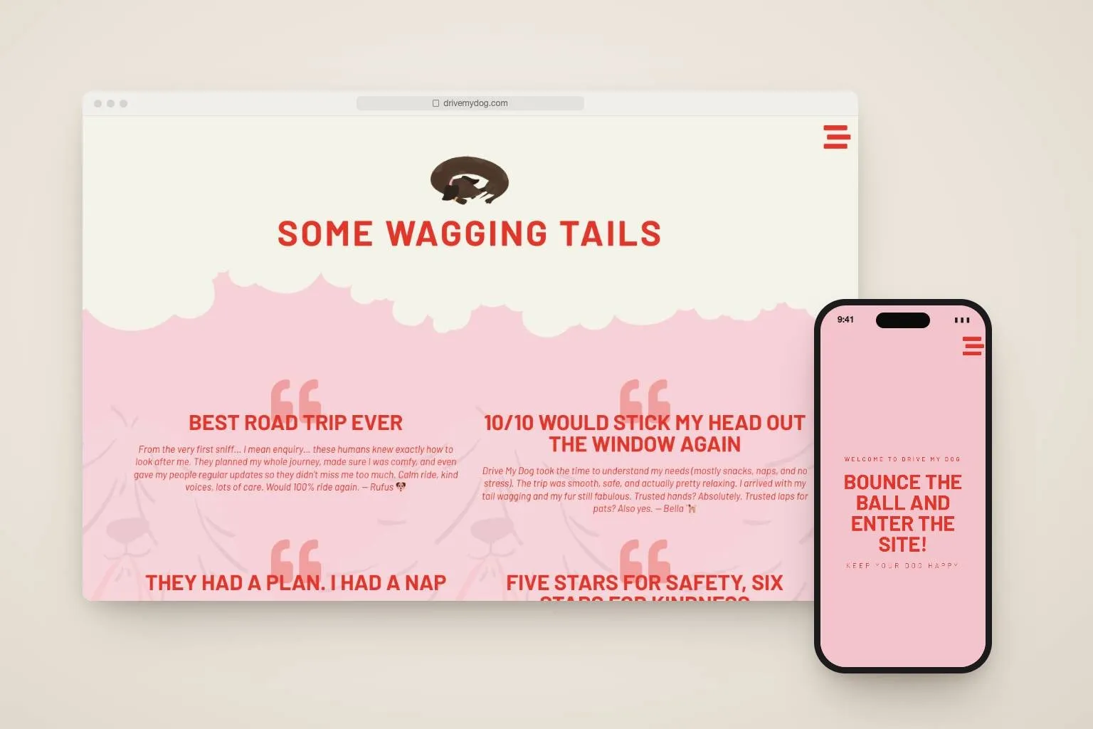 Drive My Dog website on desktop and mobile, designed by STKR Studio