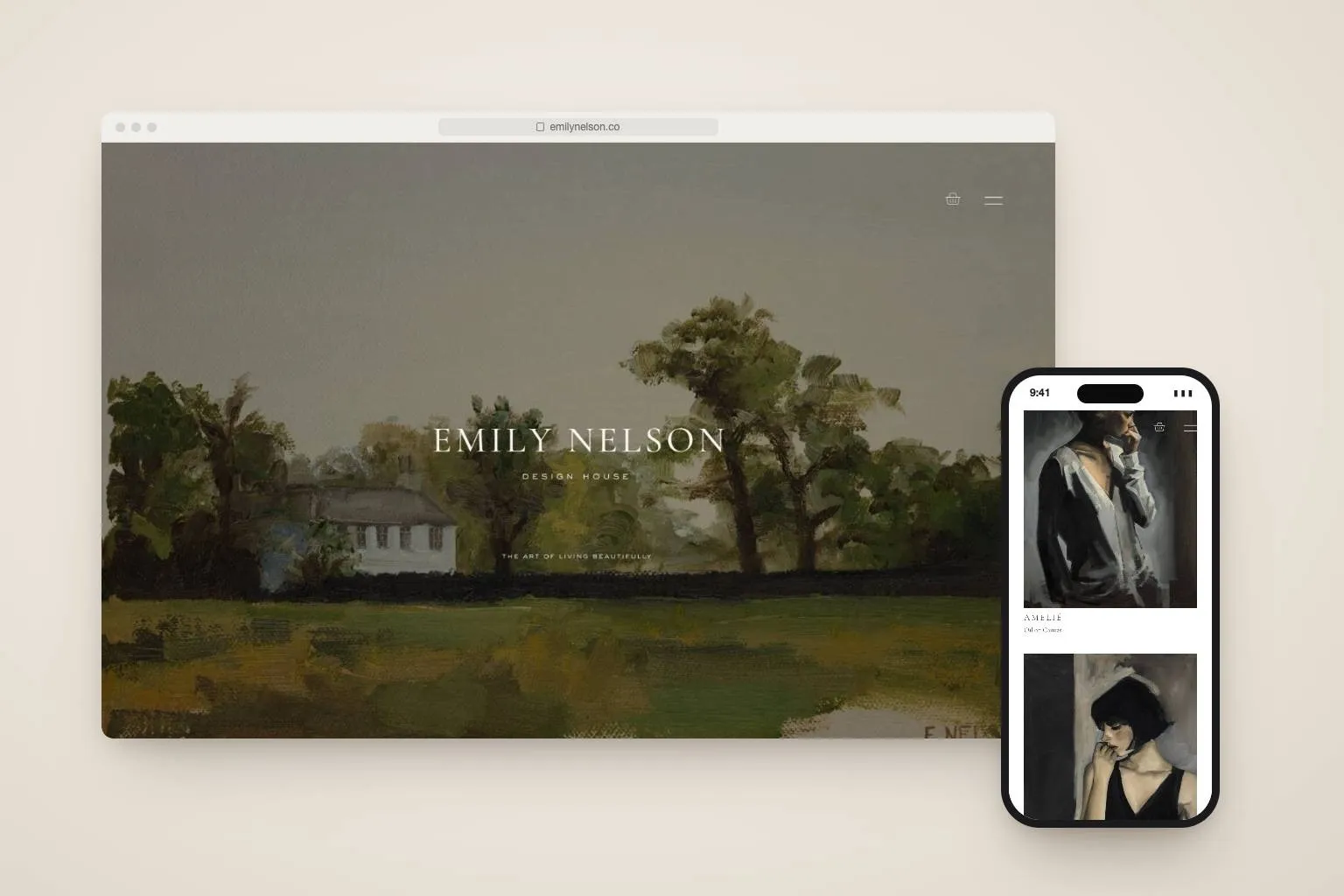 Emily Nelson website on desktop and mobile, designed by STKR Studio