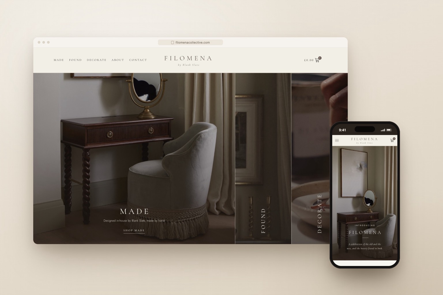 Filomena Collective website mockup
