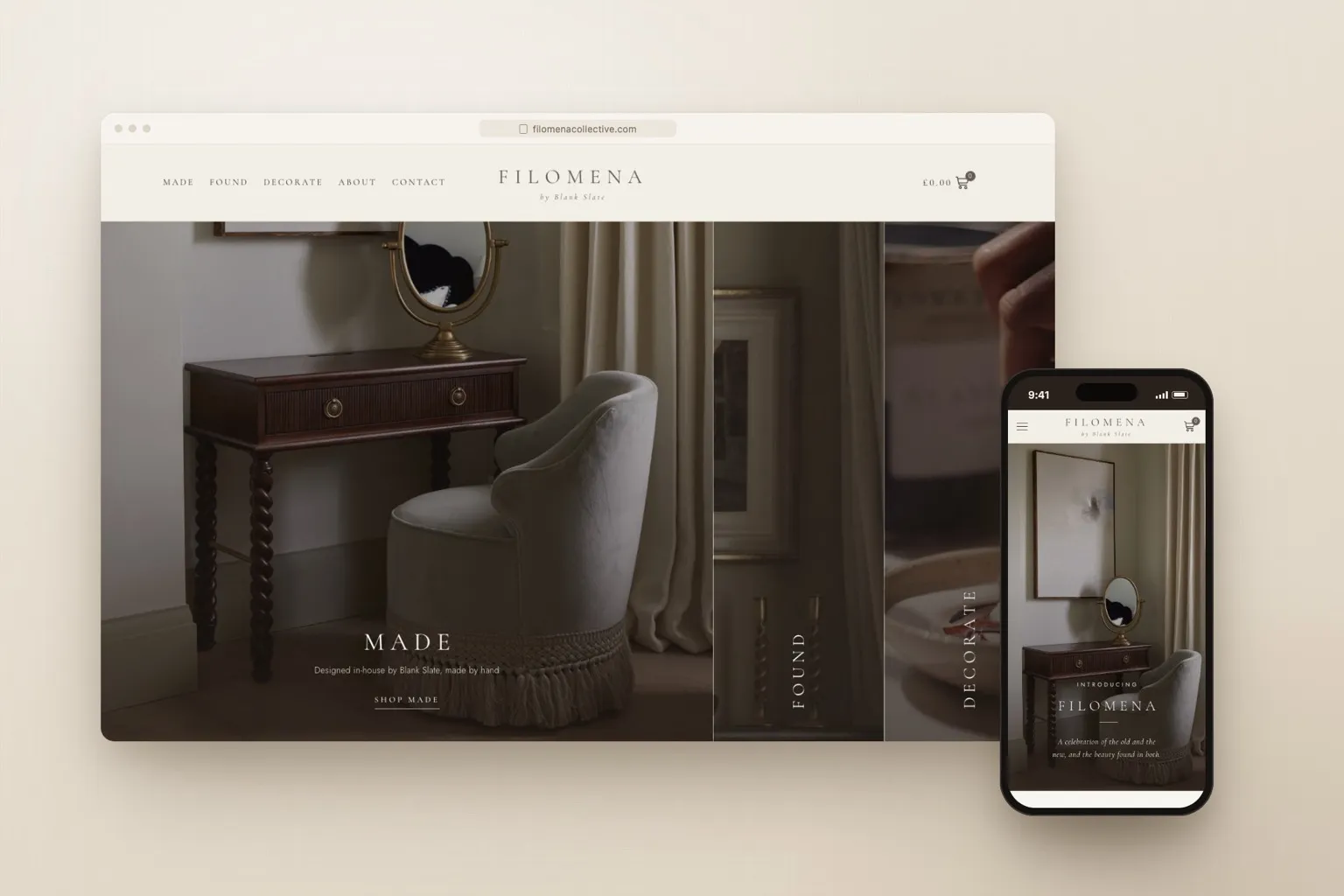 Filomena Collective website mockup